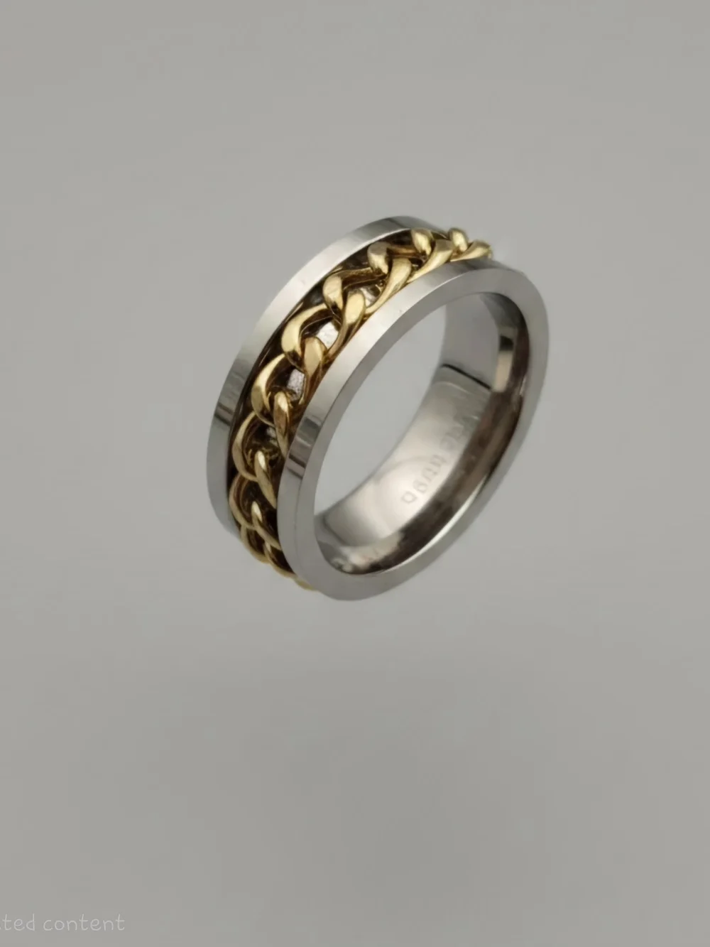 Men's Two-Tone Chain Accent Ring - Gold & Silver Size 9 New